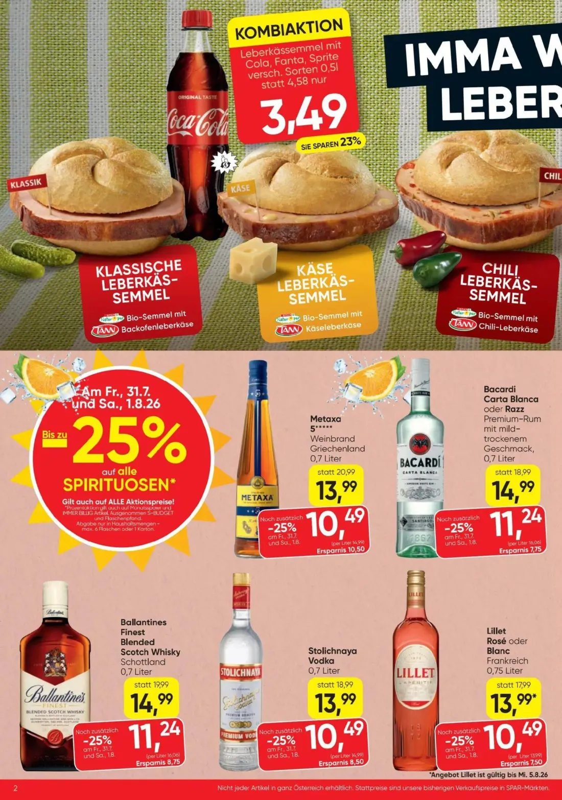 Spar Prospekt, Seite 2 von 20 — Metaxa 5*****, Ballantines Finest Blended Scotch Whisky, Stolichnaya Vodka