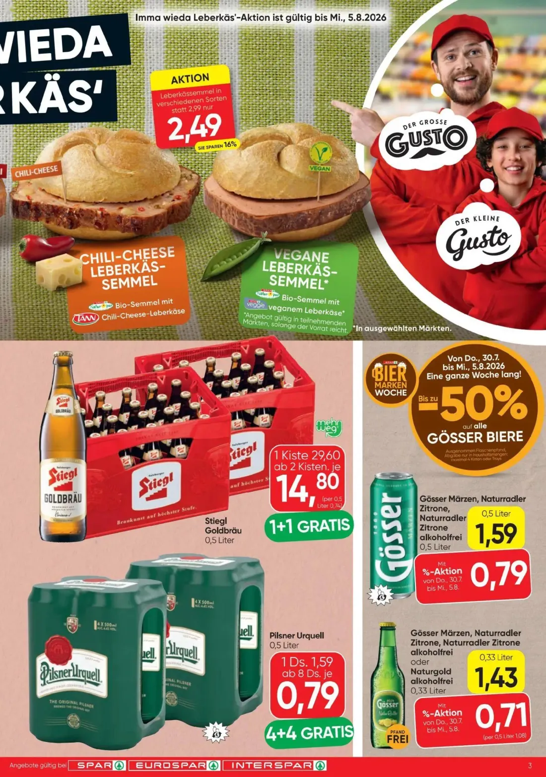 Spar Prospekt, Seite 3 von 20 — Stiegl Goldbräu, Gösser Märzen, Naturradler Zitrone, Naturradler Zitrone alkoholfrei, Pilsne…