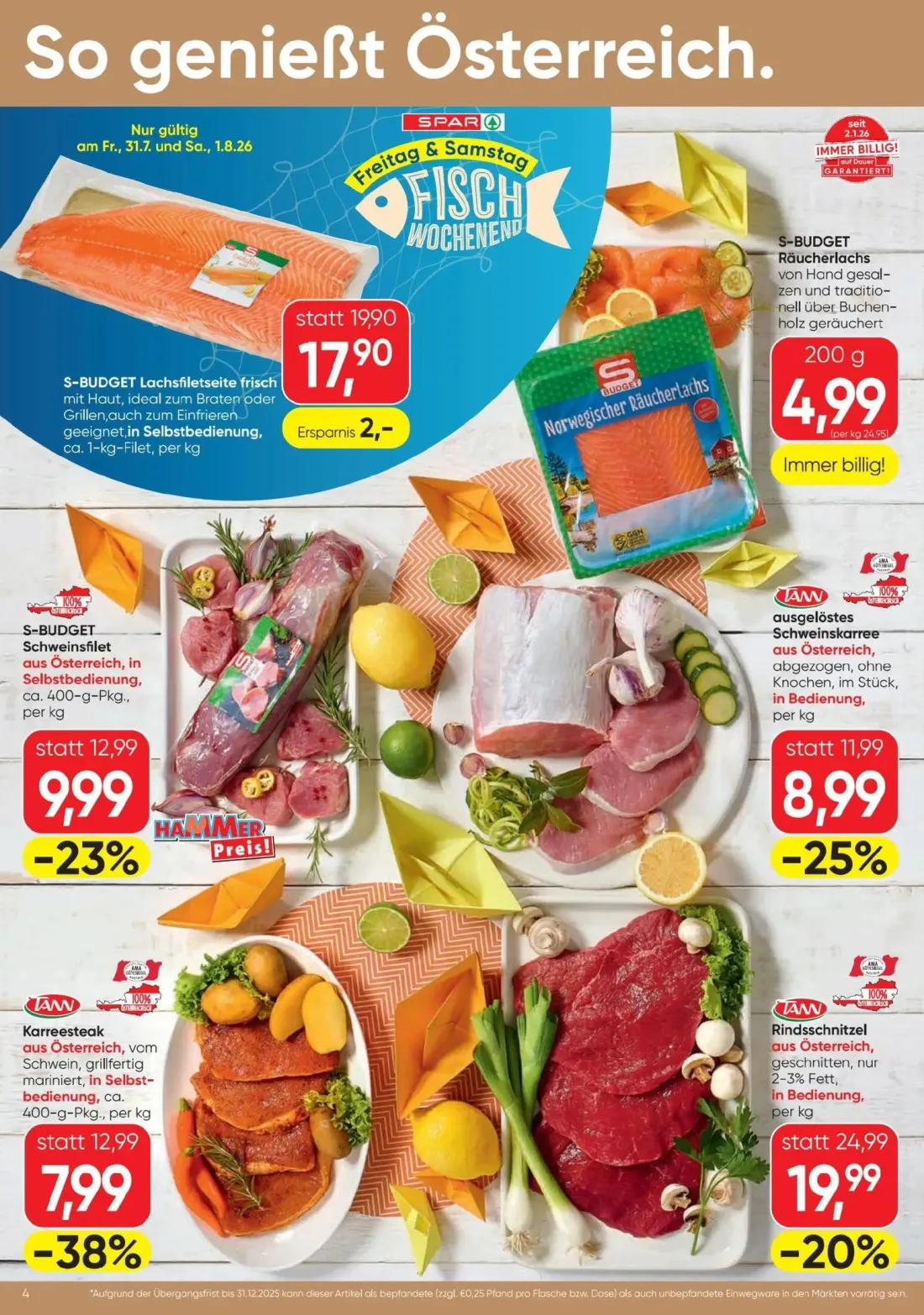 Spar Prospekt, Seite 4 von 20 — Karreesteak aus Österreich, Rindsschnitzel aus Österreich, S-BUDGET Schweinsfilet aus Österr…