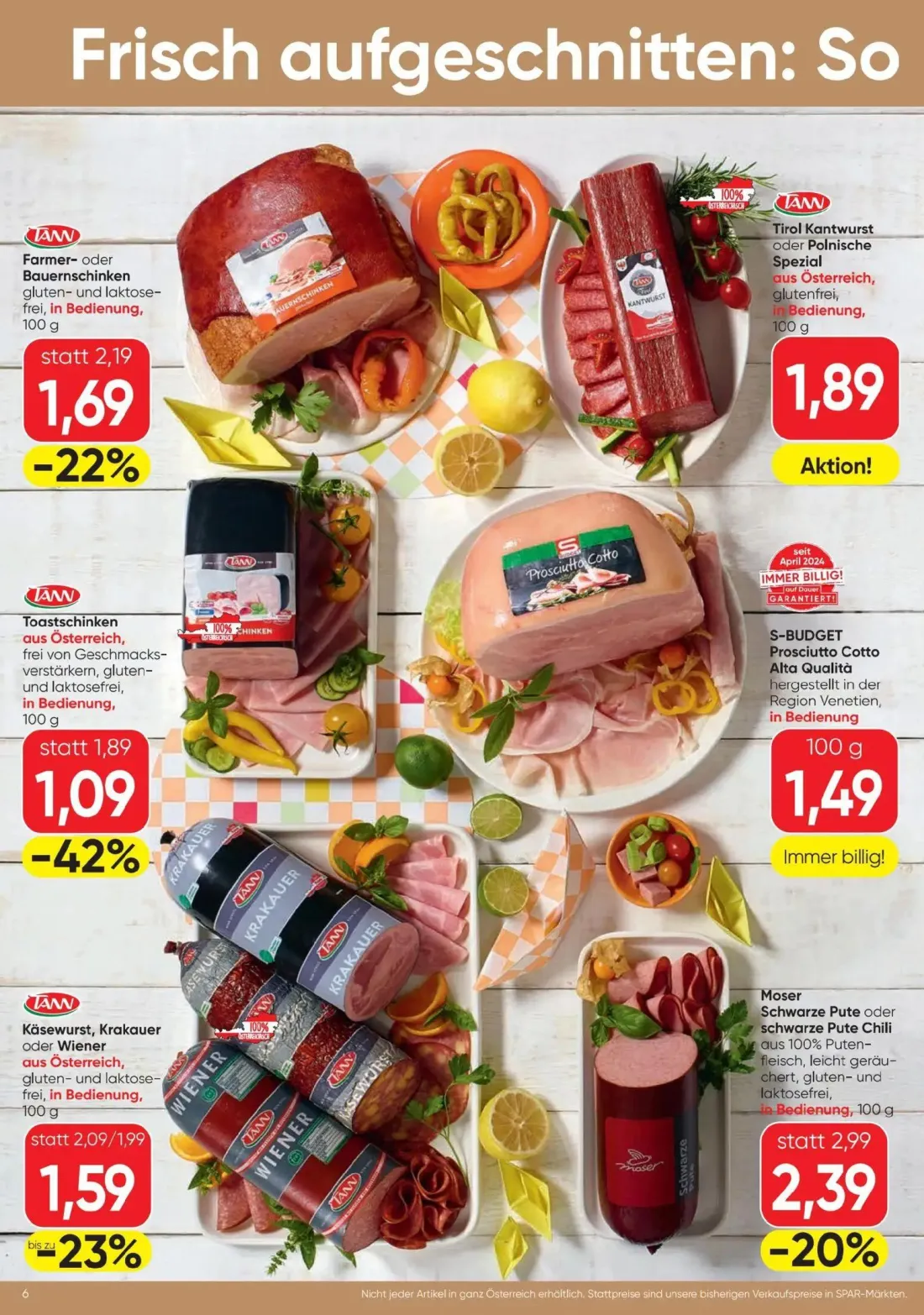 Spar Prospekt, Seite 6 von 20 — Toastschinken, Moser Schwarze Pute oder schwarze Pute Chili, Farmer- oder Bauernschinken