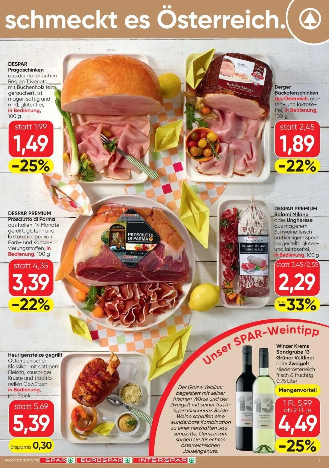 Spar Prospekt, Seite 7 von 20 — Winzer Krems Sandgrube 13 Grüner Veltliner oder Zweigelt Niederösterreich, DESPAR PREMIUM Sa…