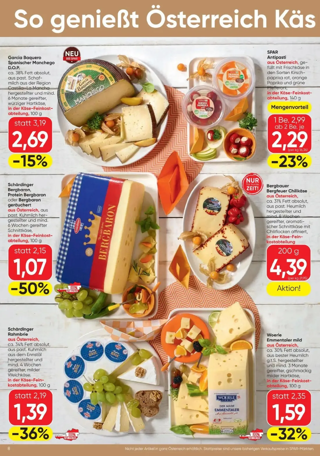 Spar Prospekt, Seite 8 von 20 — Schärdinger Bergbaron, Protein Bergbaron oder Bergbaron geräuchert, Schärdinger Rahmbrie, Wo…