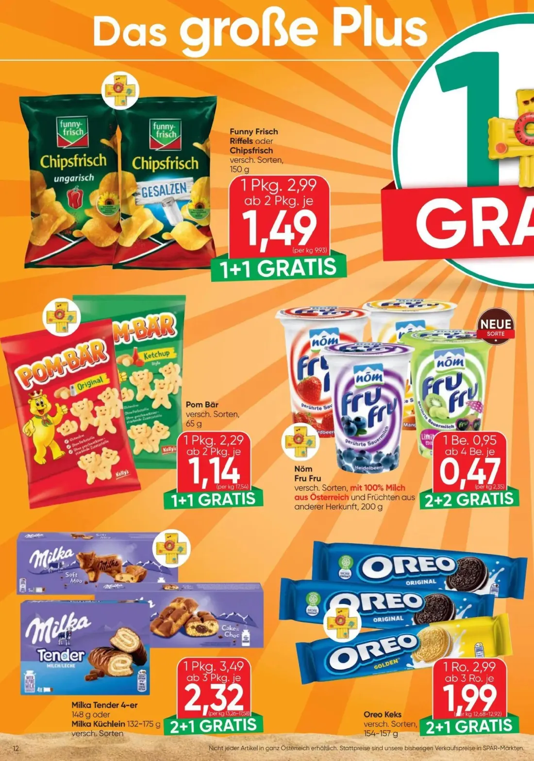 Spar Prospekt, Seite 12 von 20 — Funny Frisch Riffels oder Chipsfrisch, Milka Tender 4-er, Milka Küchlein