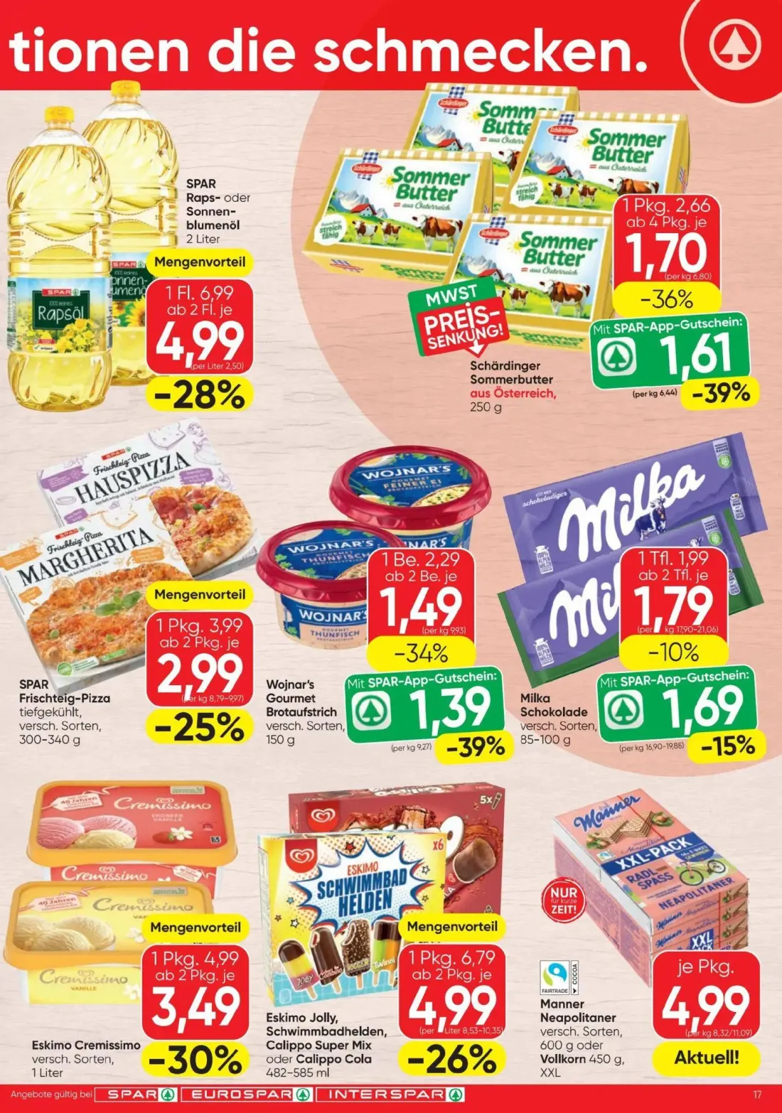 Spar Prospekt, Seite 17 von 20 — SPAR Raps- oder Sonnenblumenöl, Eskimo Jolly, Schwimmbadhelden, Calippo Super Mix oder Cali…