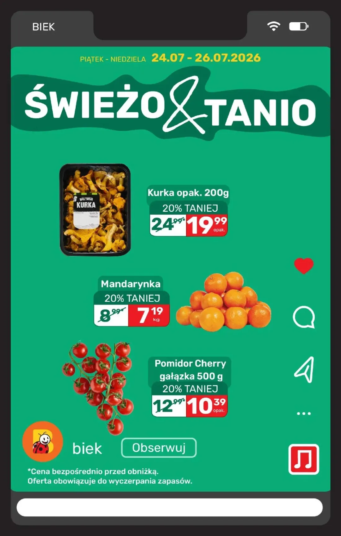 Biedronka gazetka, strona 9 z 23 — Kurka, Pomidor Cherry gałązka