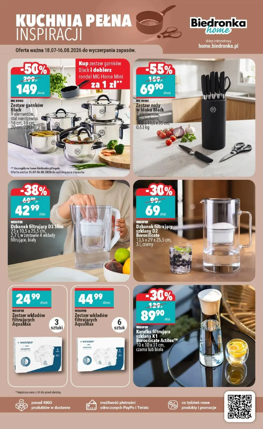 Biedronka gazetka, strona 5 z 6 — Zestaw garnków Black, Zestaw noży w bloku Black, Karafka filtrująca szklana K1 Borosilicat…
