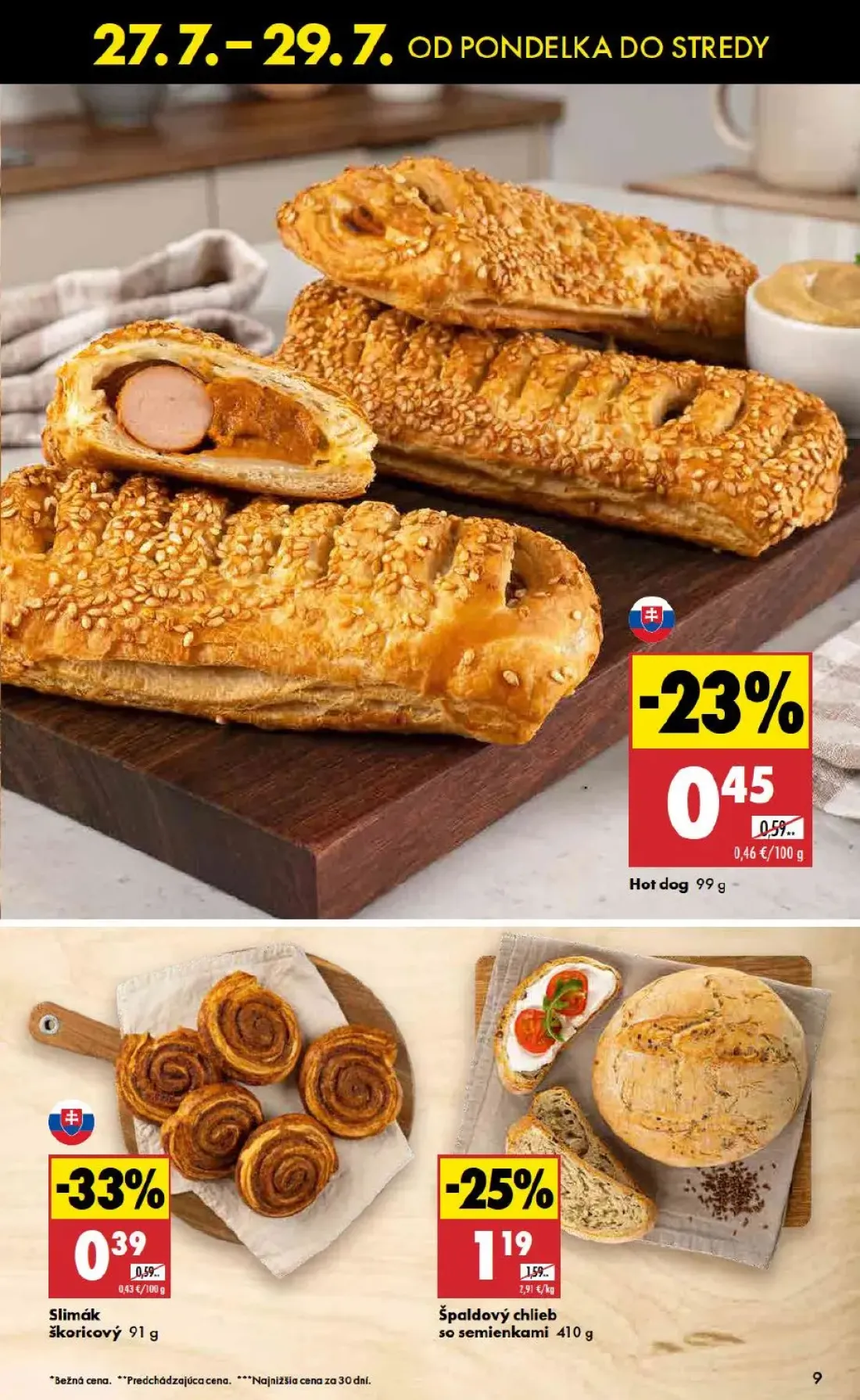 Biedronka leták, strana 9 z 10 — Špaldový chlieb so semienkami, Slimák škoricový, Hot dog
