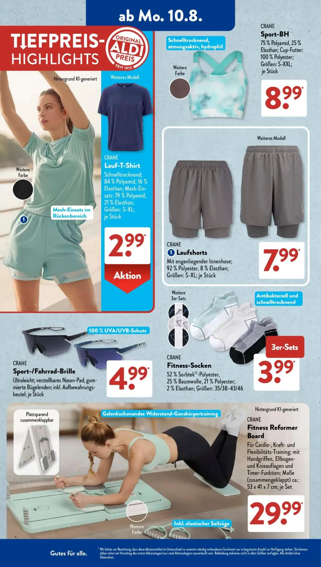 Aldi Süd Prospekt, Seite 4 von 23 — Sport-BH, Lauf-T-Shirt, Laufshorts