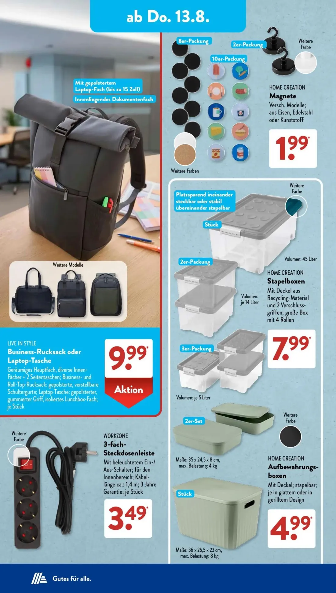 Aldi Süd Prospekt, Seite 6 von 23 — Business-Rucksack oder Laptop-Tasche, Magnete, Stapelboxen