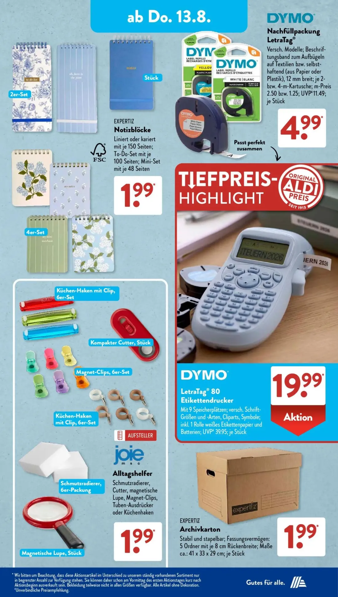 Aldi Süd Prospekt, Seite 7 von 23 — DYMO LetraTag® 80 Etikettendrucker, DYMO Nachfüllpackung LetraTag®, EXPERTIZ Notizblöcke