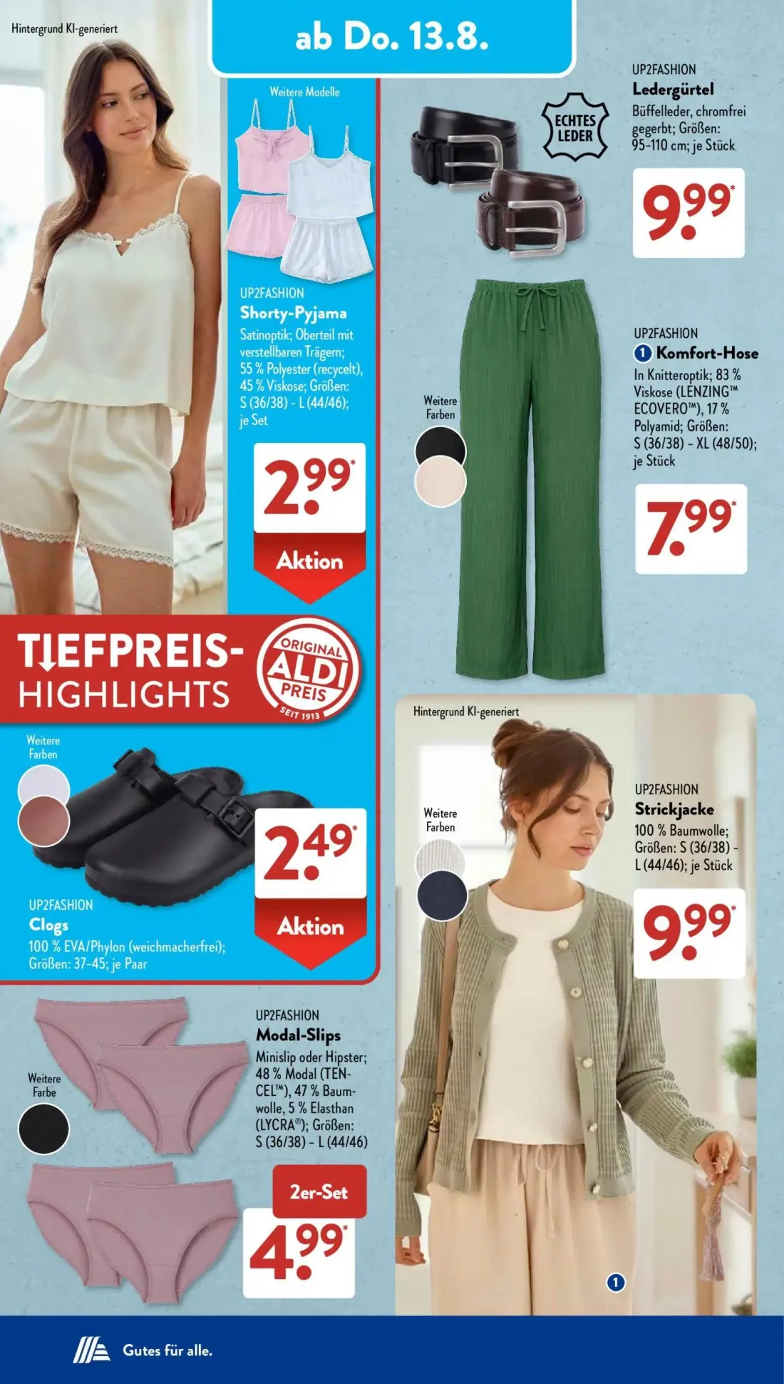 Aldi Süd Prospekt, Seite 8 von 23 — Shorty-Pyjama, Ledergürtel, Komfort-Hose