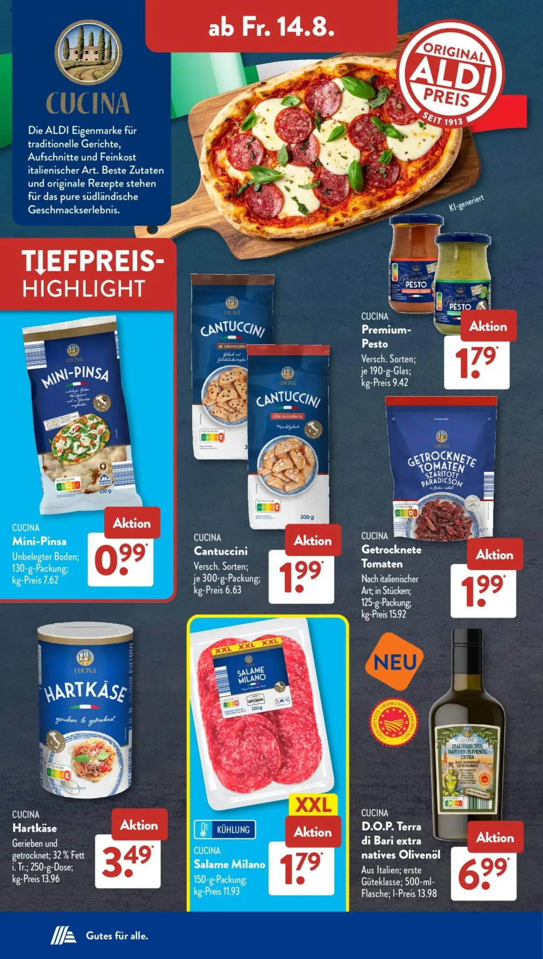 Aldi Süd Prospekt, Seite 14 von 23 — Premium-Pesto, Mini-Pinsa, Cantuccini