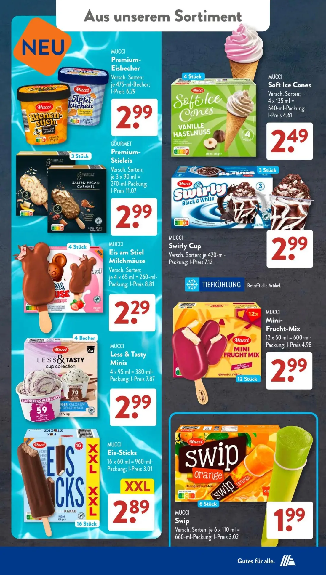 Aldi Süd Prospekt, Seite 17 von 23 — Mucci Premium-Eisbecher, Mucci Soft Ice Cones, Gourmet Premium-Stieleis