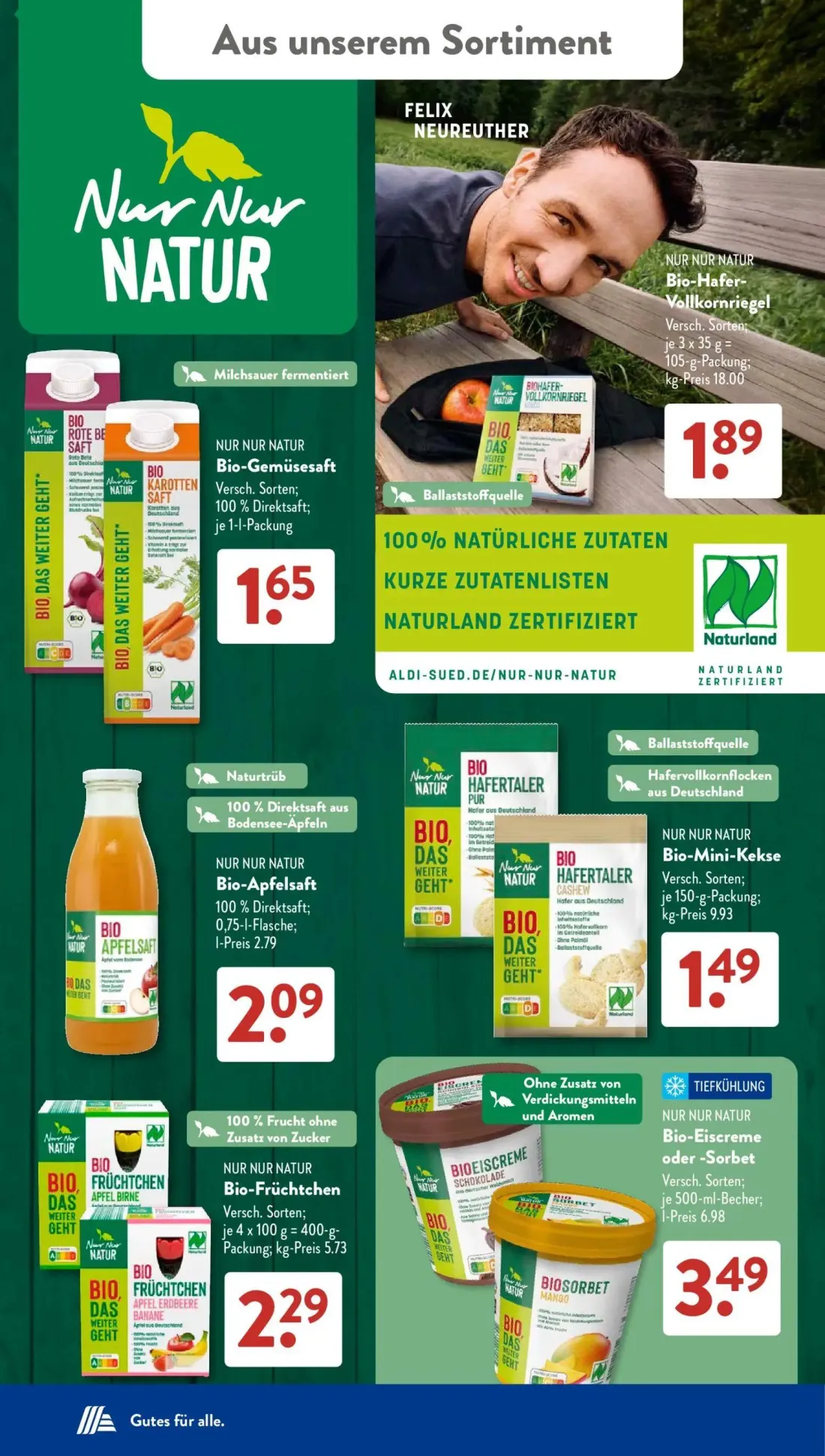 Aldi Süd Prospekt, Seite 20 von 23 — Bio-Hafer-Vollkornriegel, Bio-Gemüsesaft, Bio-Apfelsaft