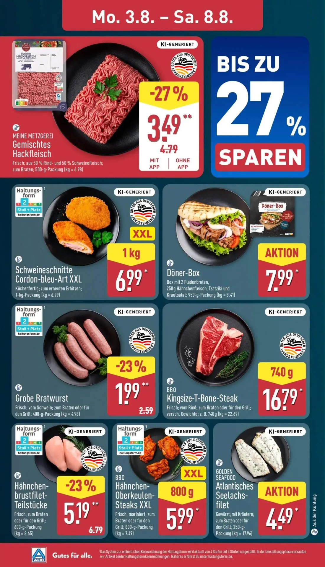 Aldi Nord Prospekt, Seite 4 von 40 — Hähnchenbrustfilet-Teilstücke, Gemischtes Hackfleisch, Grobe Bratwurst