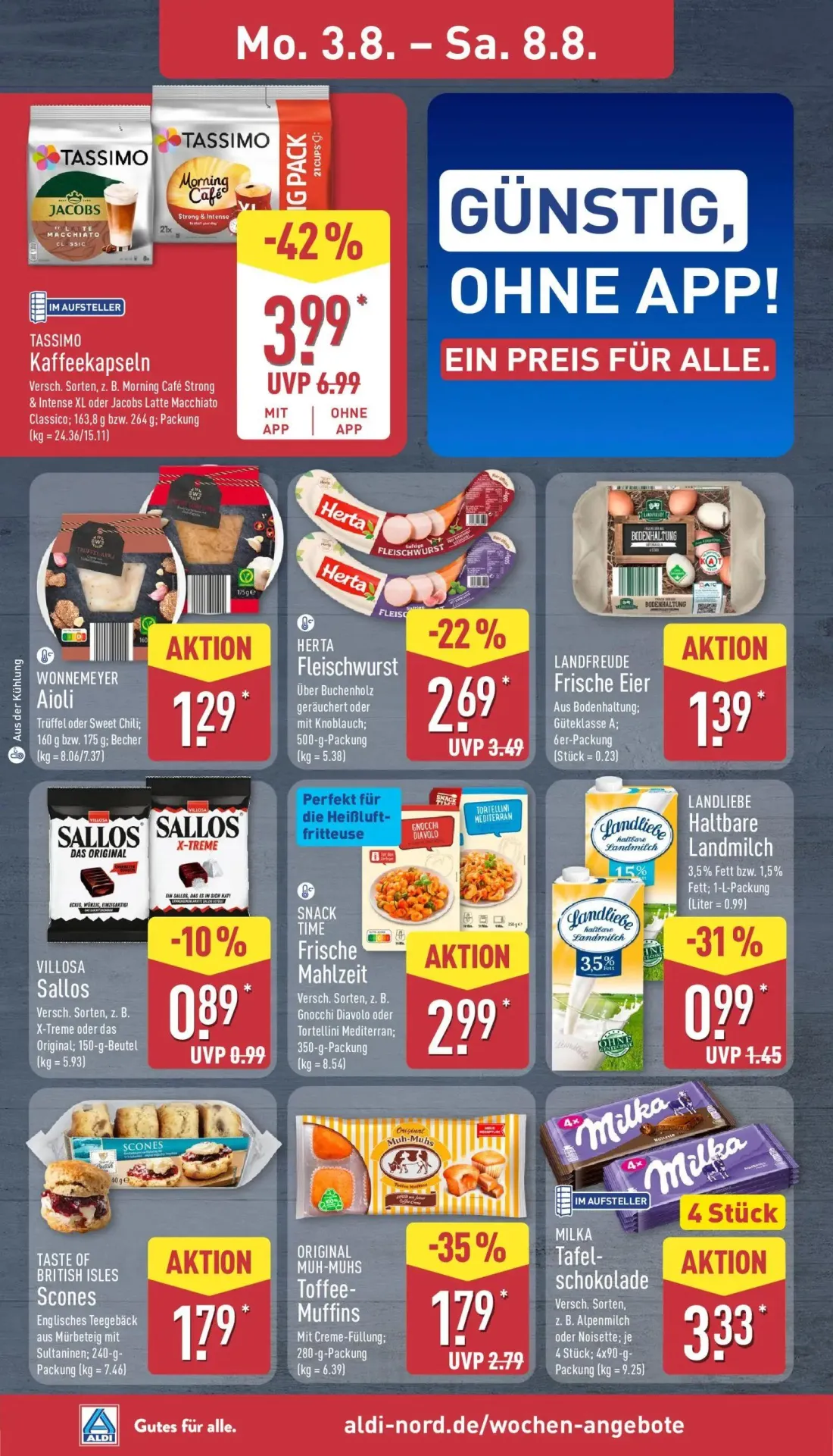 Aldi Nord Prospekt, Seite 6 von 40 — TASSIMO Kaffeekapseln, ORIGINAL MUH-MUHS Toffee-Muffins, HERTA Fleischwurst