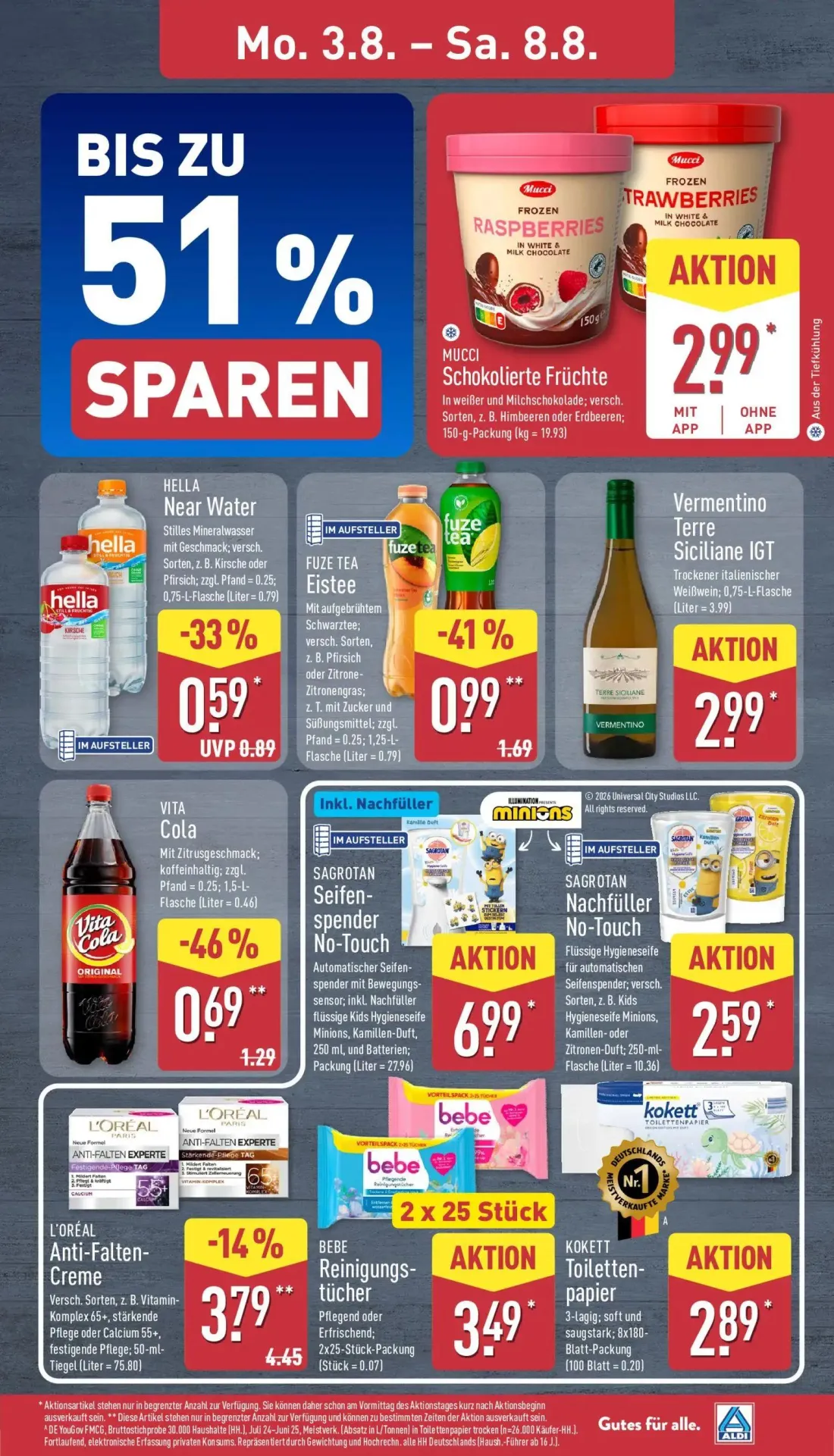 Aldi Nord Prospekt, Seite 9 von 40 — FUZE TEA Eistee, L'ORÉAL Anti-Falten-Creme, VITA Cola