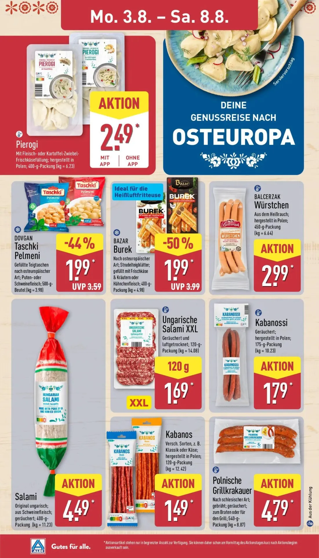 Aldi Nord Prospekt, Seite 10 von 40 — BAZAR Burek, DOVGAN Taschki Pelmeni, Pierogi