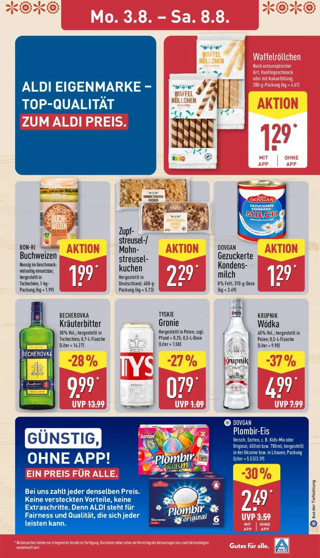 Aldi Nord Prospekt, Seite 11 von 40 — BECHEROVKA Kräuterbitter, KRUPNIK Wódka, DOVGAN Plombir-Eis