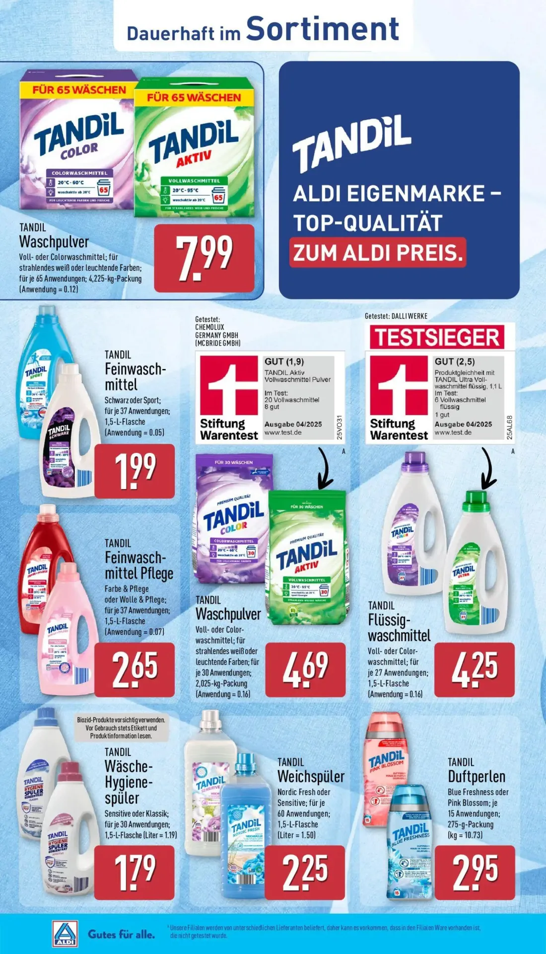 Aldi Nord Prospekt, Seite 12 von 40 — TANDIL Waschpulver, TANDIL Feinwasch-mittel, TANDIL Feinwasch-mittel Pflege