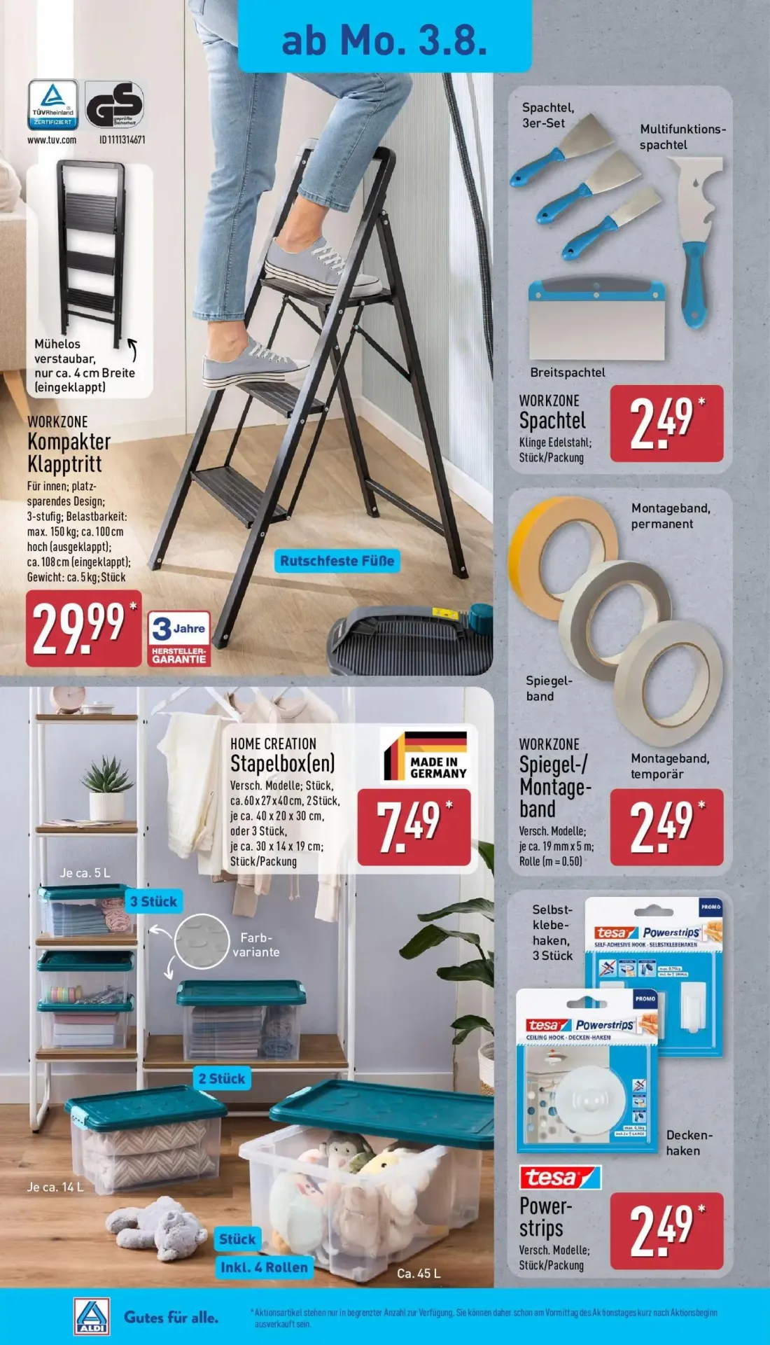 Aldi Nord Prospekt, Seite 16 von 40 — WORKZONE Kompakter Klapptritt, Spachtel, 3er-Set Multifunktionsspachtel Breitspachtel,…