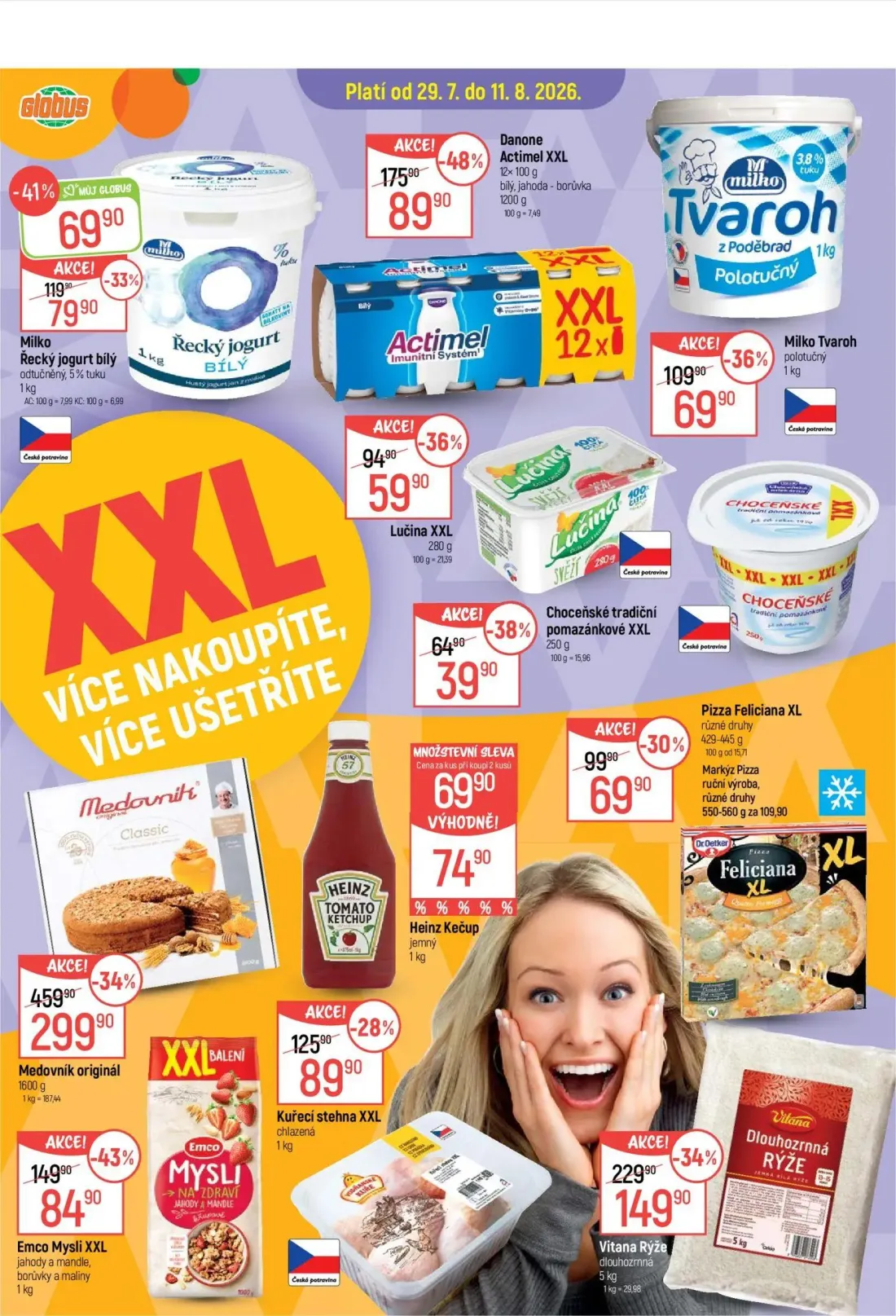 GLOBUS leták, strana 11 z 43 — Medovník originál, Danone Actimel XXL bílý, jahoda - borůvka, Vitana Rýže dlouhozrnná