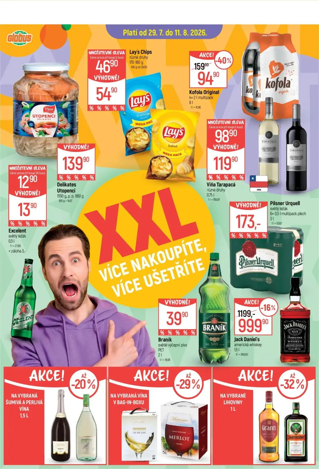 GLOBUS leták, strana 13 z 43 — Jack Daniel's americká whiskey, Kofola Original, Viña Tarapacá