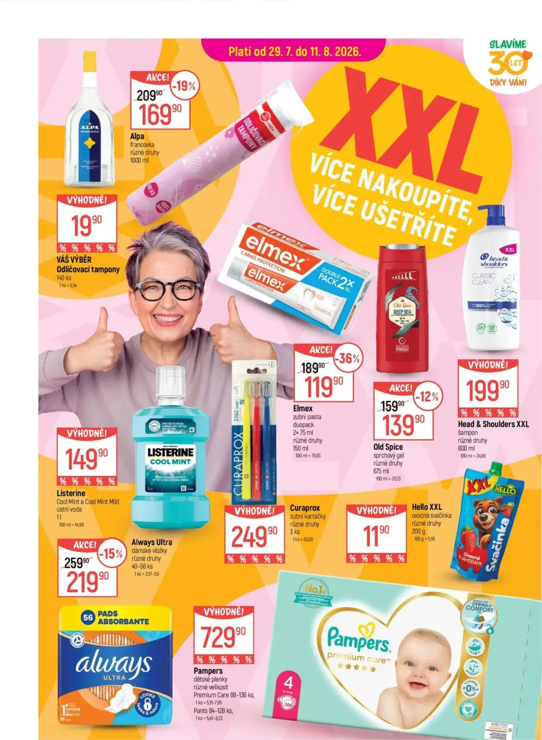 GLOBUS leták, strana 14 z 43 — Elmex zubní pasta duopack, Alpa francovka, Always Ultra dámské vložky