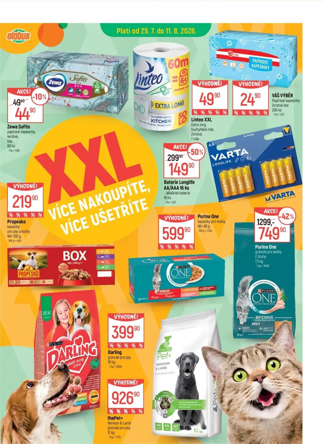 GLOBUS leták, strana 15 z 43 — Purina One granule pro kočky, Baterie Longlife AA/AAA, Zewa Softis papírové kapesníky