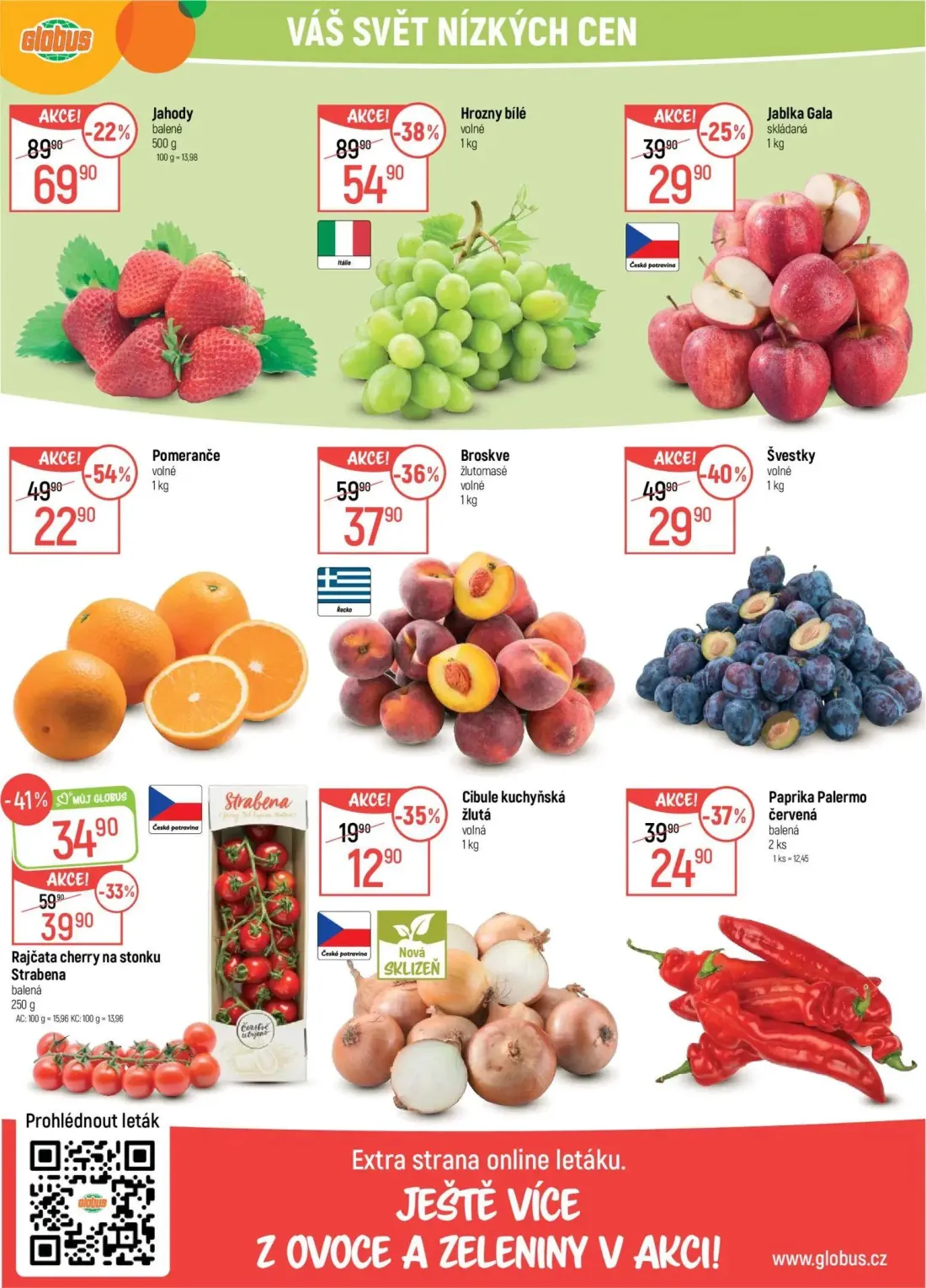 GLOBUS leták, strana 19 z 43 — Hrozny bílé, Pomeranče volné, Rajčata cherry na stonku Strabena balená