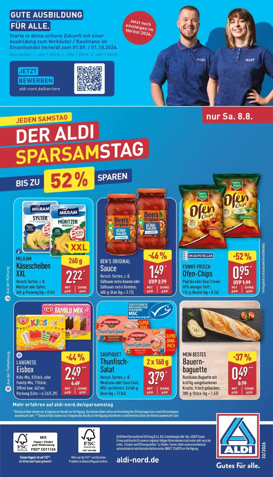 Aldi Nord Prospekt, Seite 32 von 40 — LANGNESE Eisbox, BEN'S ORIGINAL Sauce, FUNNY-FRISCH Ofen-Chips