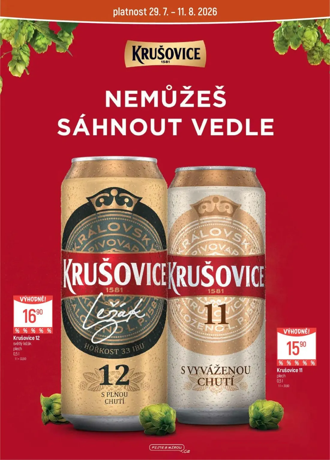 GLOBUS leták, strana 28 z 43 — Krušovice 12 světlý ležák plech, Krušovice 11 plech