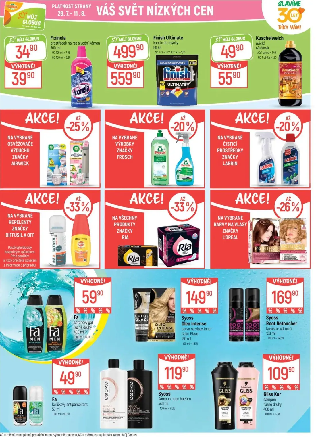 GLOBUS leták, strana 30 z 43 — Finish Ultimate kapsle do myčky, Kuschelweich aviváž Oriental, Fixinela prostředek na rez a v…