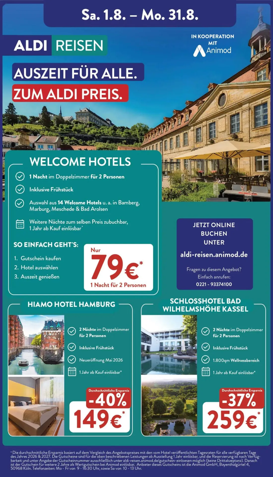 Aldi Nord Prospekt, Seite 38 von 40 — WELCOME HOTELS, HIAMO HOTEL HAMBURG, SCHLOSSHOTEL BAD WILHELMSHÖHE KASSEL