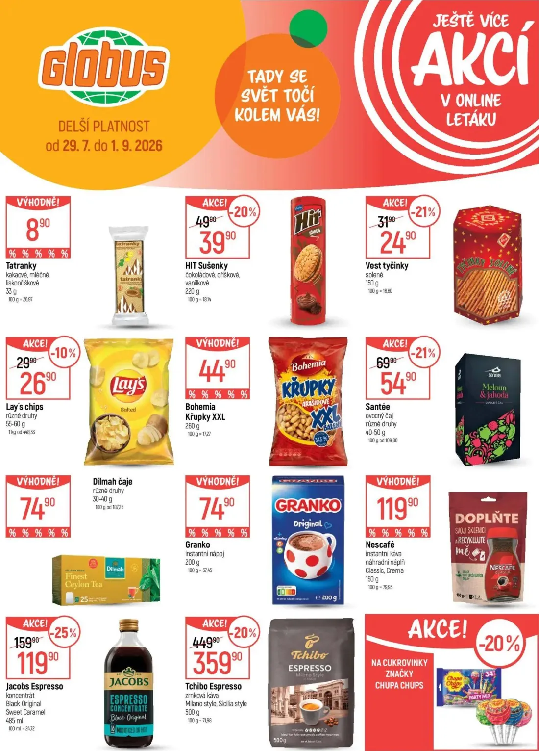 GLOBUS leták, strana 37 z 43 — Tchibo Espresso zrnková káva, Jacobs Espresso koncentrát, Santée ovocný čaj