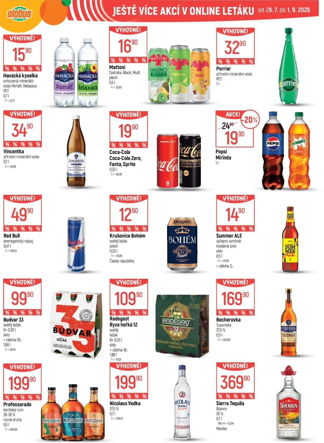 GLOBUS leták, strana 38 z 43 — Pepsi Mirinda, Hanácká kyselka, Mattoni