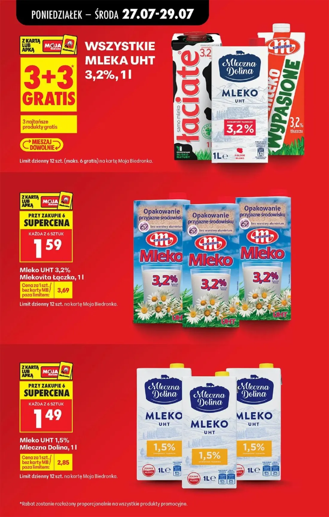 Biedronka gazetka, strona 5 z 93 — Mleko UHT 3,2% Mlekovita Łączka, Mleko UHT 1,5% Mleczna Dolina