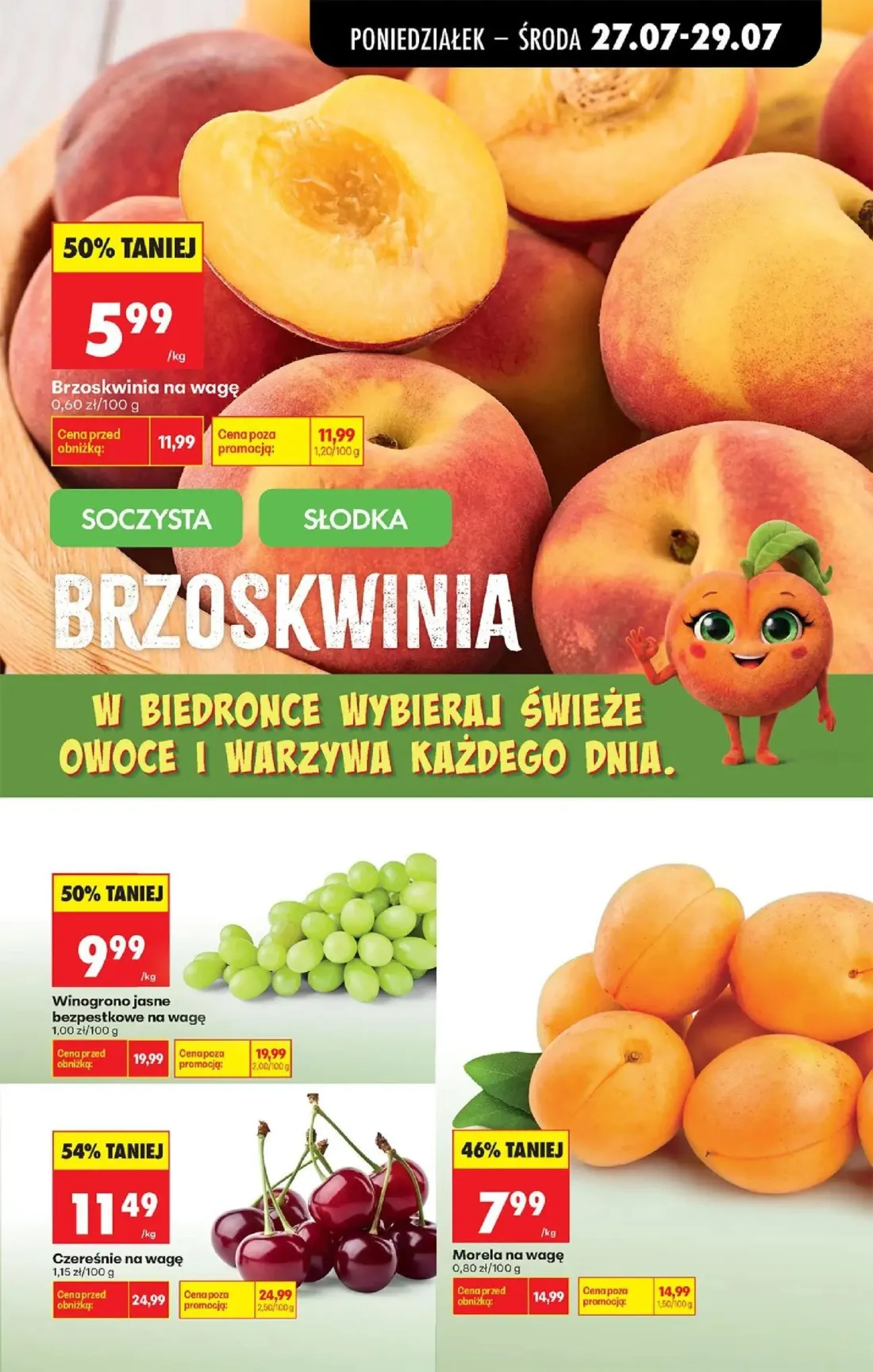 Biedronka gazetka, strona 26 z 93 — Czereśnie na wagę, Winogrono jasne bezpestkowe na wagę, Morela na wagę
