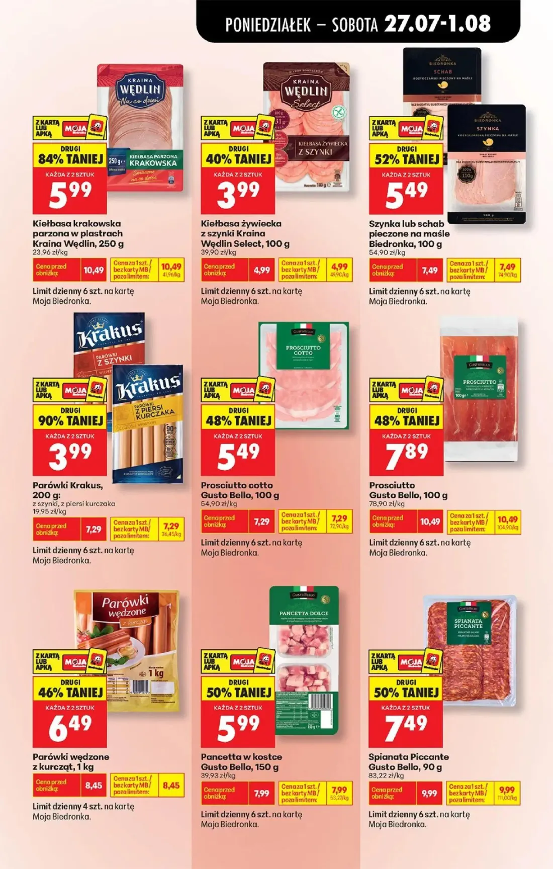 Biedronka gazetka, strona 47 z 93 — Kiełbasa krakowska parzona w plastrach Kraina Wędlin, Parówki Krakus, Prosciutto Gusto B…