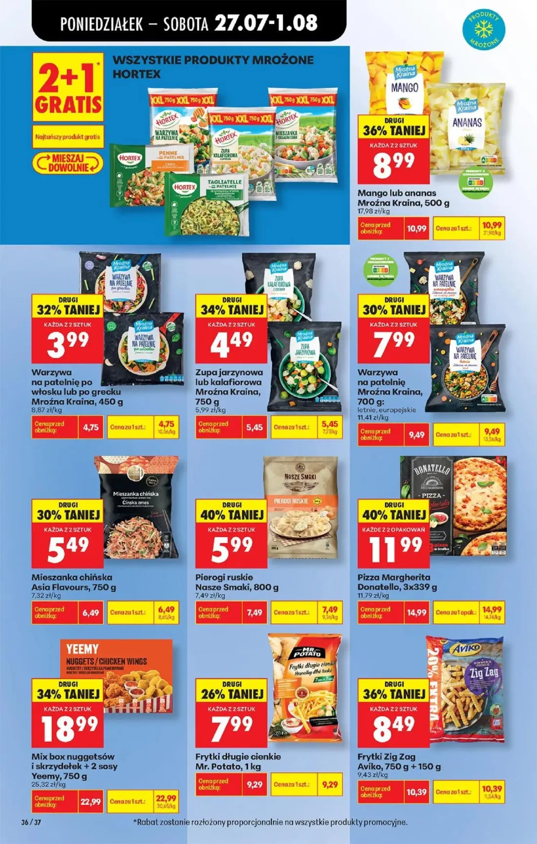 Biedronka gazetka, strona 50 z 93 — Mix box nuggetsów i skrzydełek + 2 sosy Yeemy, Pizza Margherita Donatello, Mango lub ana…
