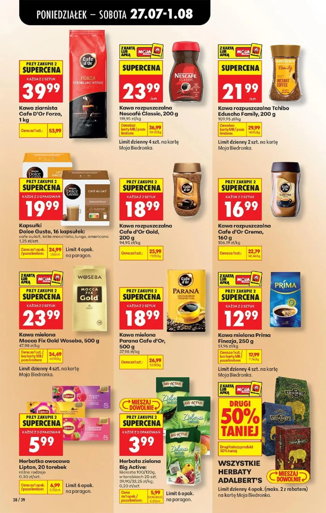 Biedronka gazetka, strona 54 z 93 — Kawa ziarnista Cafe D'Or Forza, Kawa rozpuszczalna Nescafé Classic, Kawa mielona Mocca F…