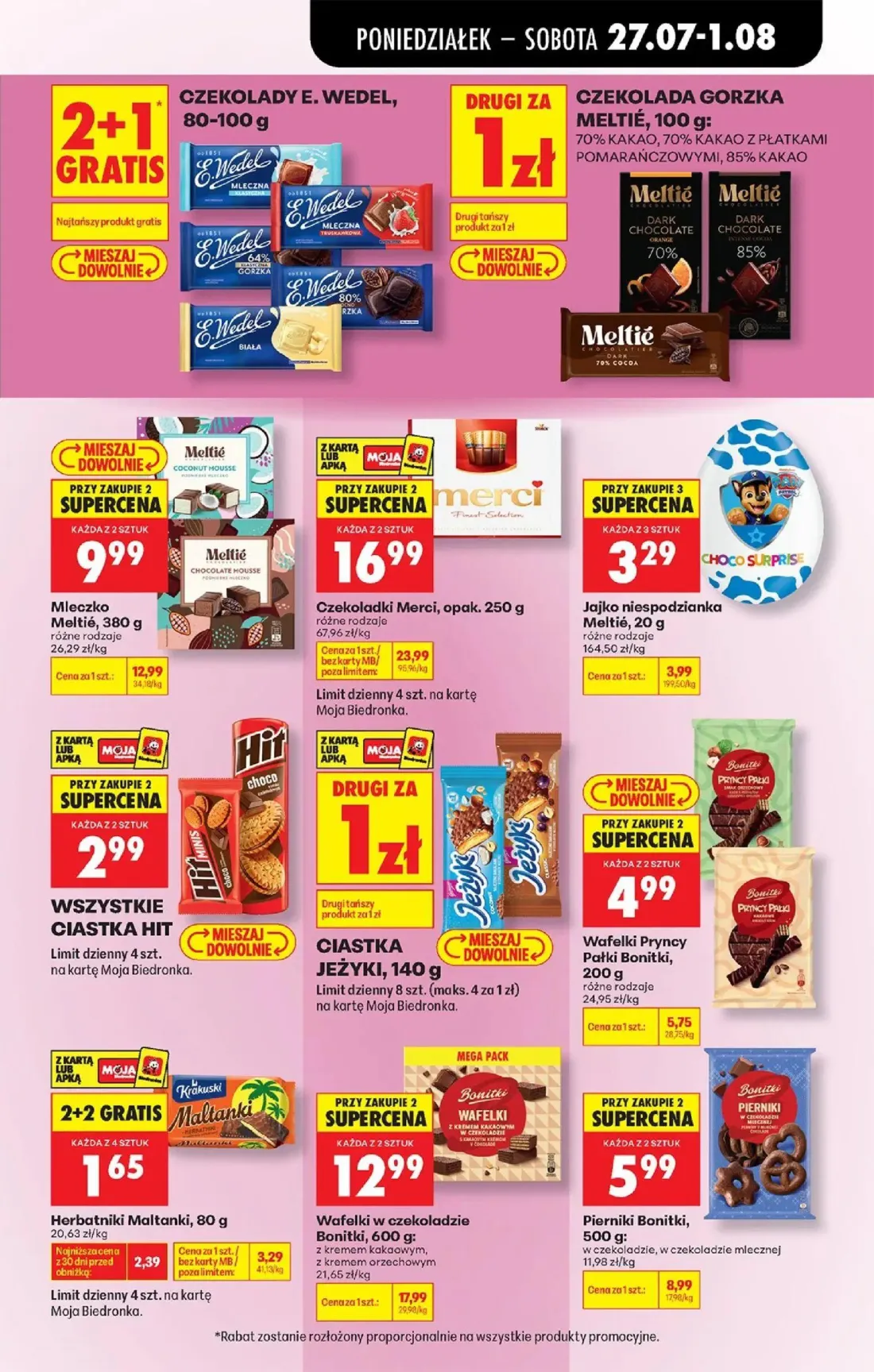 Biedronka gazetka, strona 65 z 93 — Czekoladki Merci, Wafelki w czekoladzie Bonitki, Mleczko Meltié