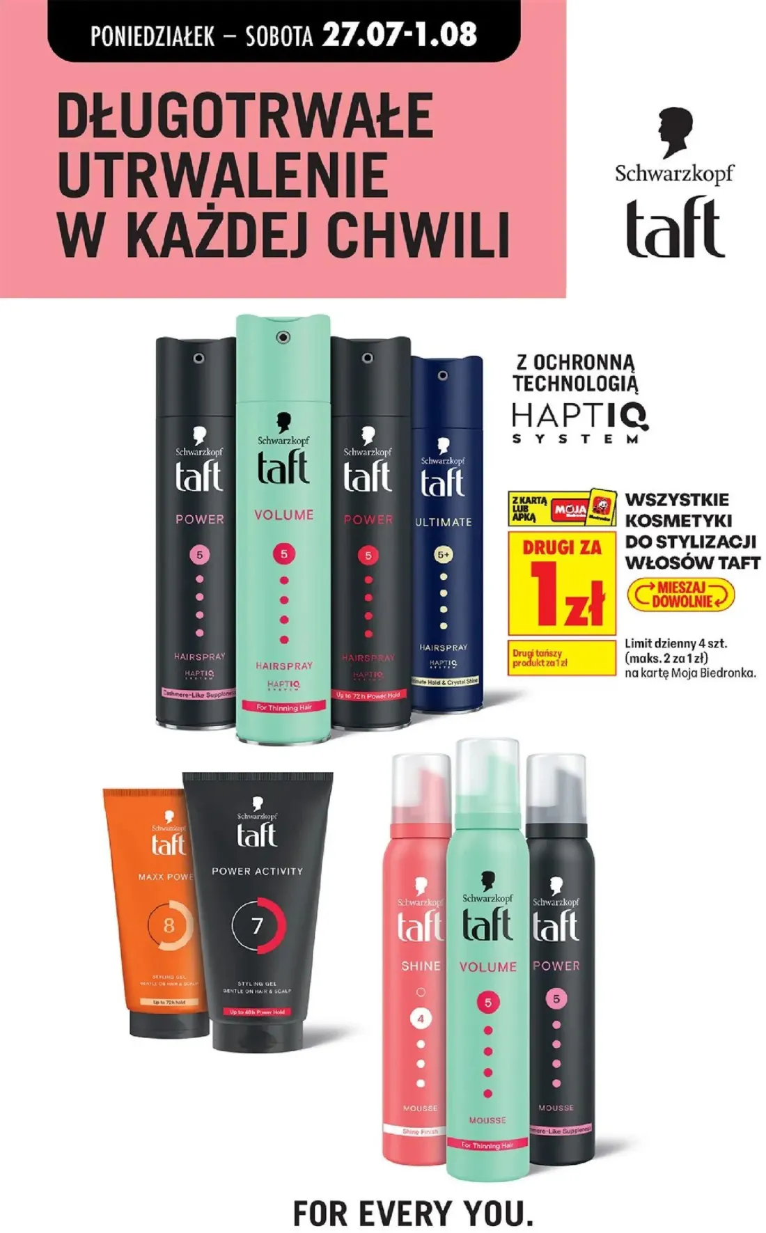 Biedronka gazetka, strona 77 z 93 — Schwarzkopf taft Hairspray POWER, Schwarzkopf taft Hairspray VOLUME For Thinning Hair, S…