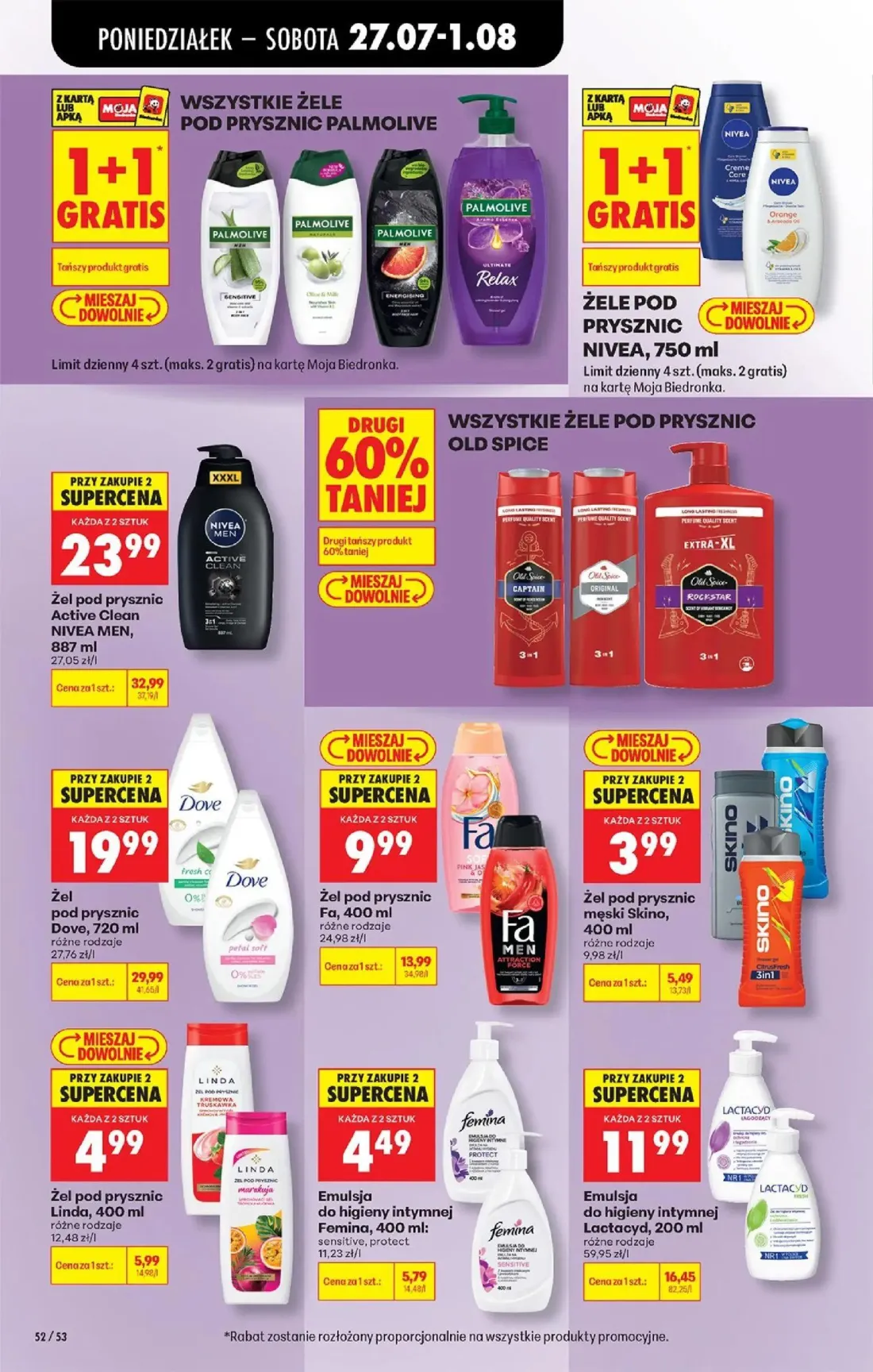 Biedronka gazetka, strona 78 z 93 — Żel pod prysznic Dove, Žel pod prysznic Active Clean NIVEA MEN, Emulsja do higieny intym…