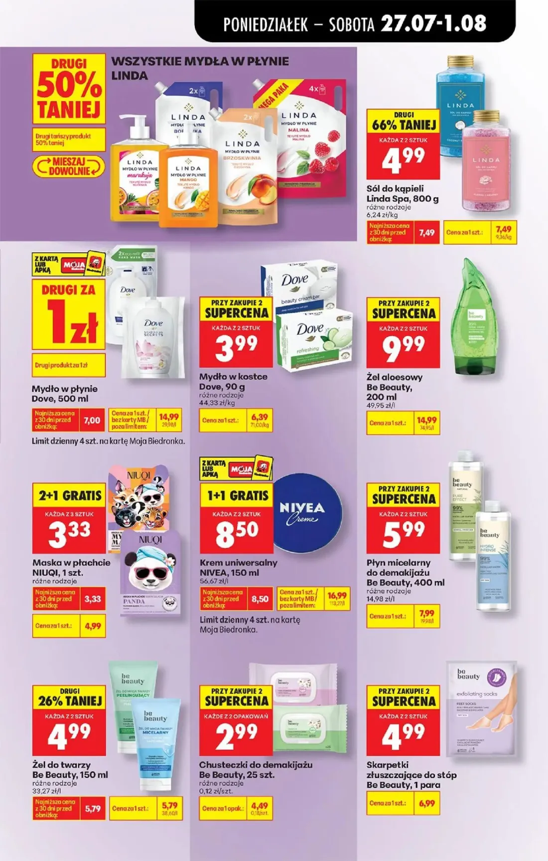 Biedronka gazetka, strona 79 z 93 — Krem uniwersalny NIVEA, Żel aloesowy Be Beauty, Sól do kąpieli Linda Spa