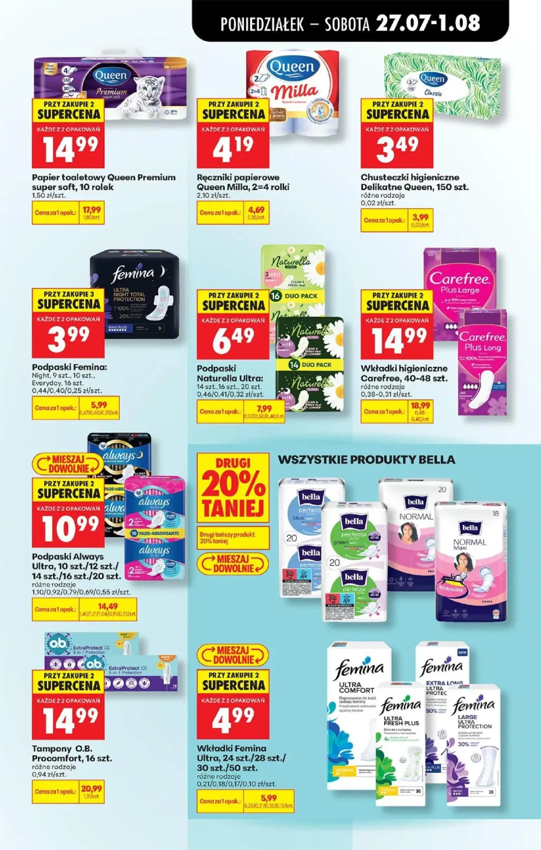 Biedronka gazetka, strona 83 z 93 — Tampony O.B. Procomfort, 16 szt., Wkładki higieniczne Carefree, 40-48 szt., Podpaski Alw…