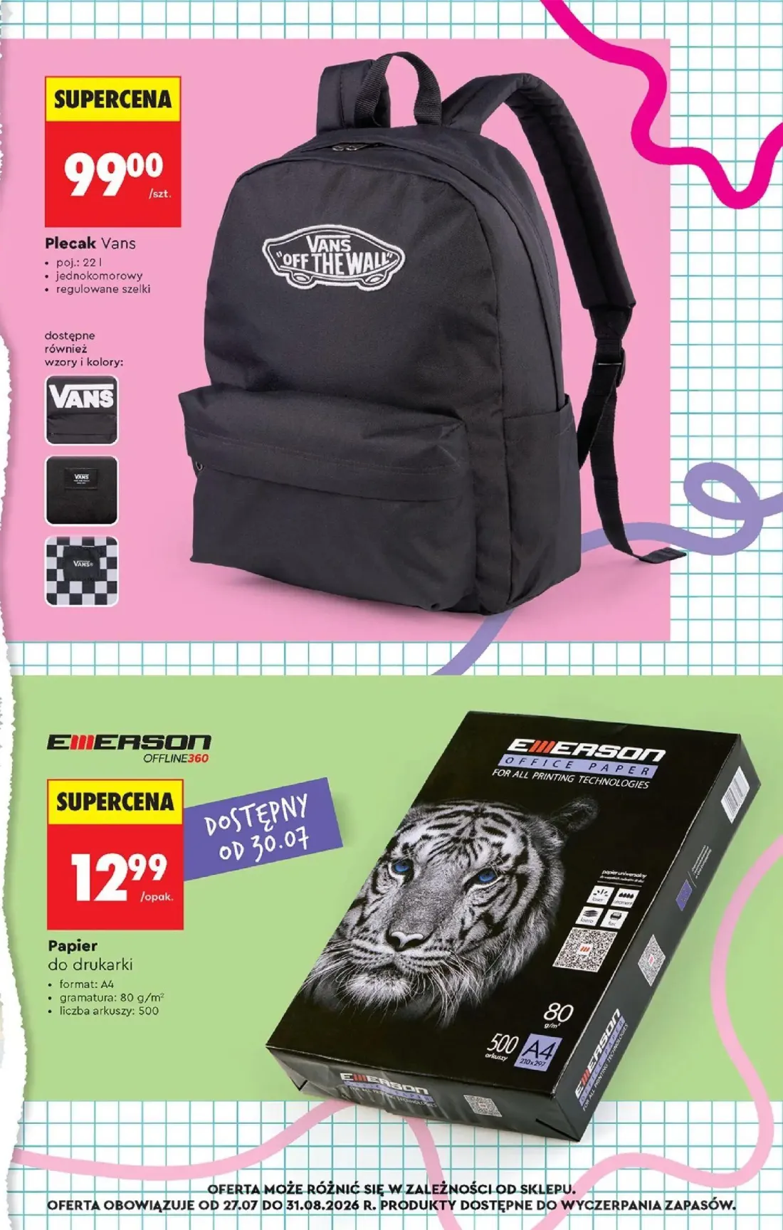 Biedronka gazetka, strona 91 z 93 — Plecak Vans, Papier do drukarki