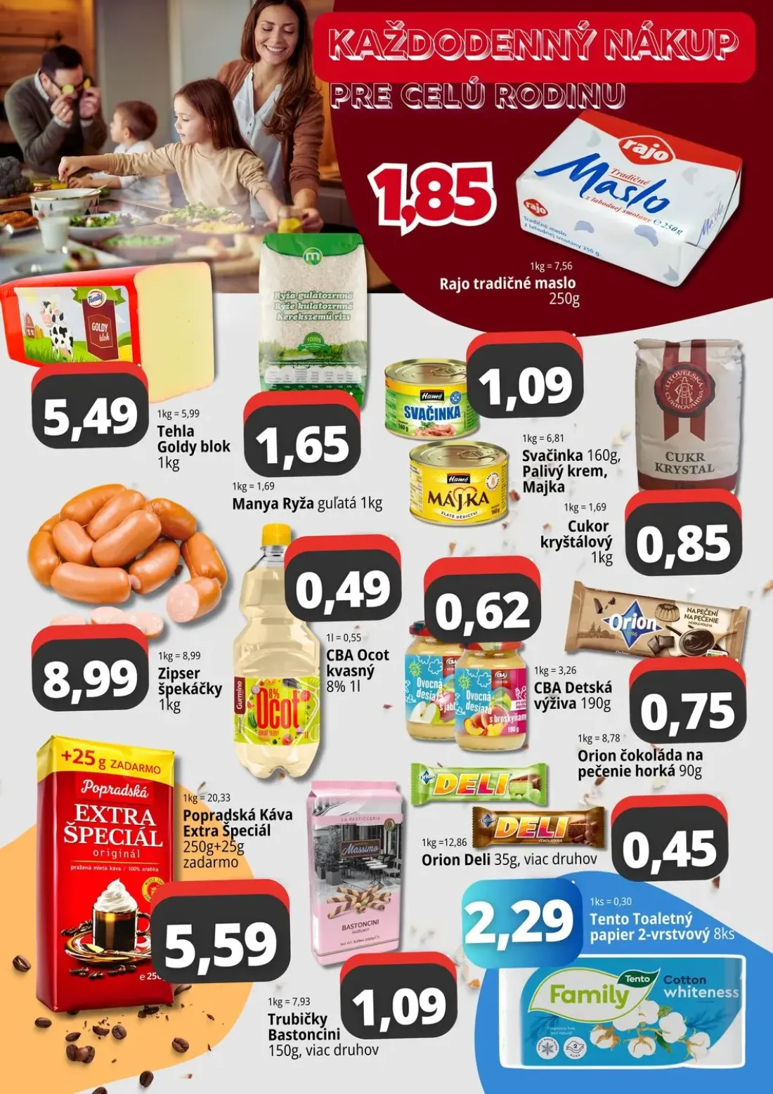 Cba Komfos OC Madaras leták, strana 2 z 4 — Popradská Káva Extra Špeciál, Cukor kryštálový, Tehla Goldy blok