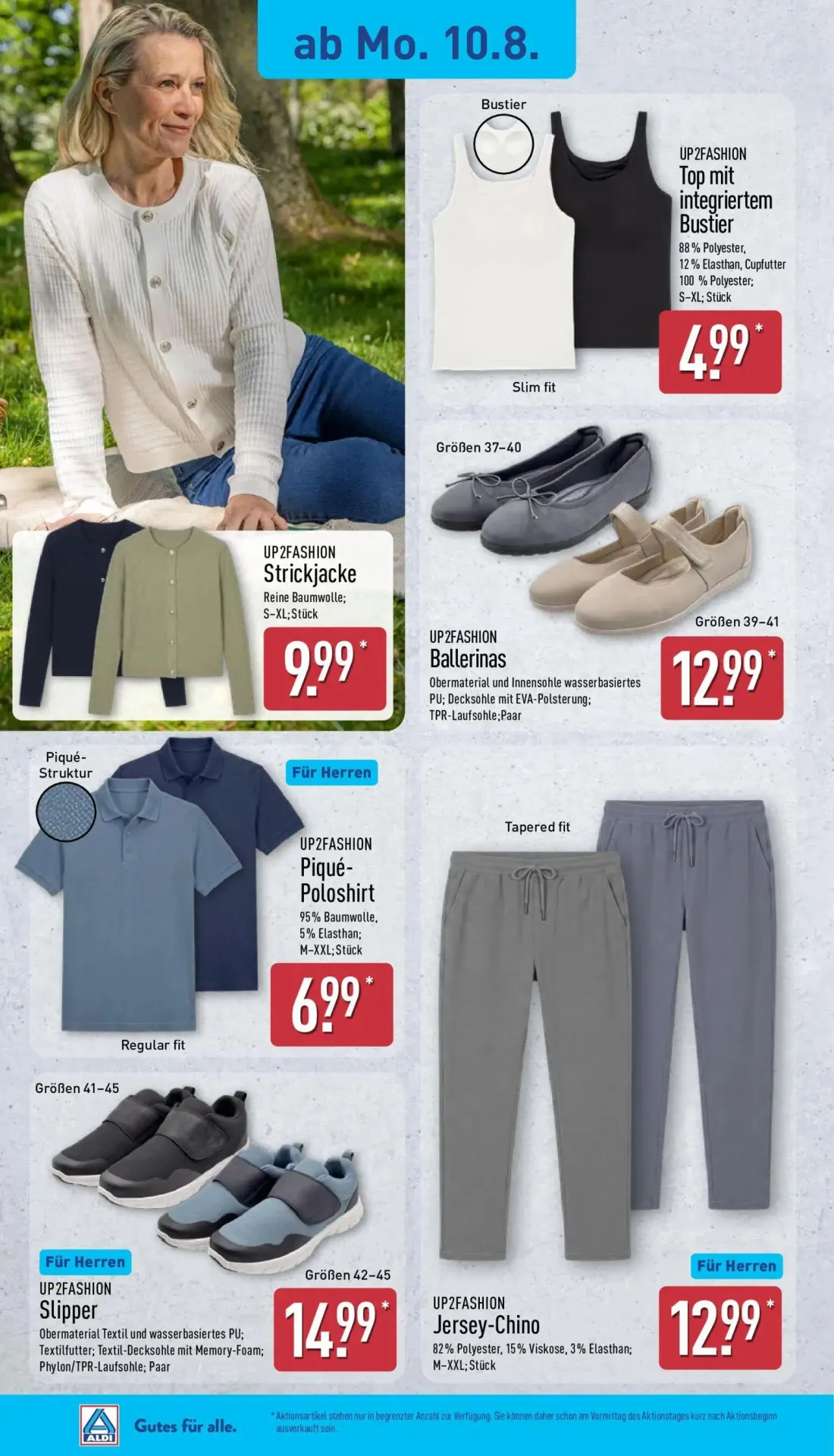 Aldi Nord Prospekt, Seite 7 von 14 — Top mit integriertem Bustier, Strickjacke, Ballerinas