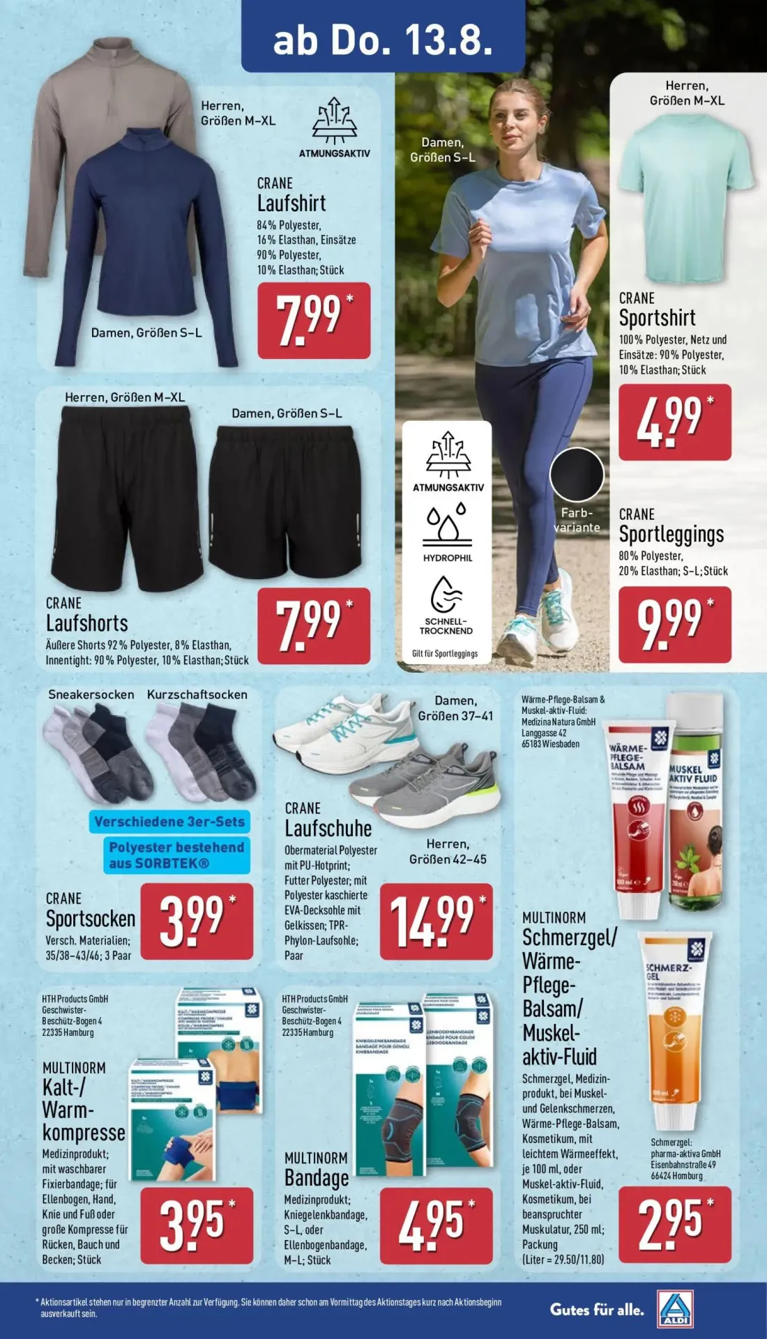 Aldi Nord Prospekt, Seite 14 von 14 — CRANE Laufshirt, CRANE Sportshirt, CRANE Laufshorts
